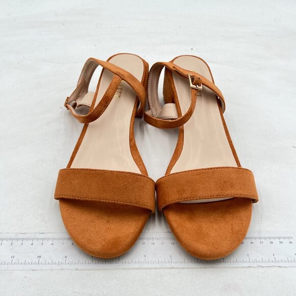 miss left Women Chic Open Round Toe Sandals Block Chunky Low Heels Brown - Picture 2 of 6